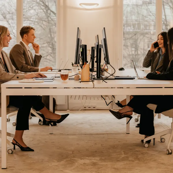 Team achter bureaus aan het werk